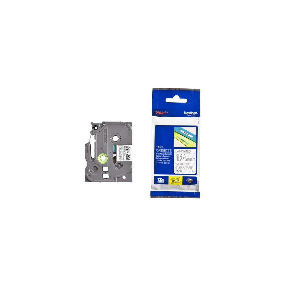 Brother TZE-135 (TZE135) Laminuotos ženklinimo juostos kasetė, White On Clear 12mm, 8m