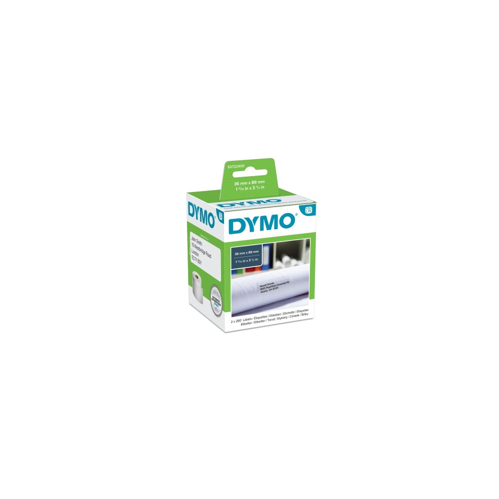 Dymo 99012 (S0722400) Etiketės 36 x 89mm, 2 ritinėliai x 260 etikečių, Balta...