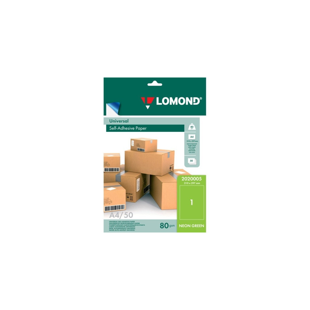 Lipnus popierius lipdukams Lomond Self-Adhesive Universal Labels, 1/210x297, A4, 50 lapų, Green neon