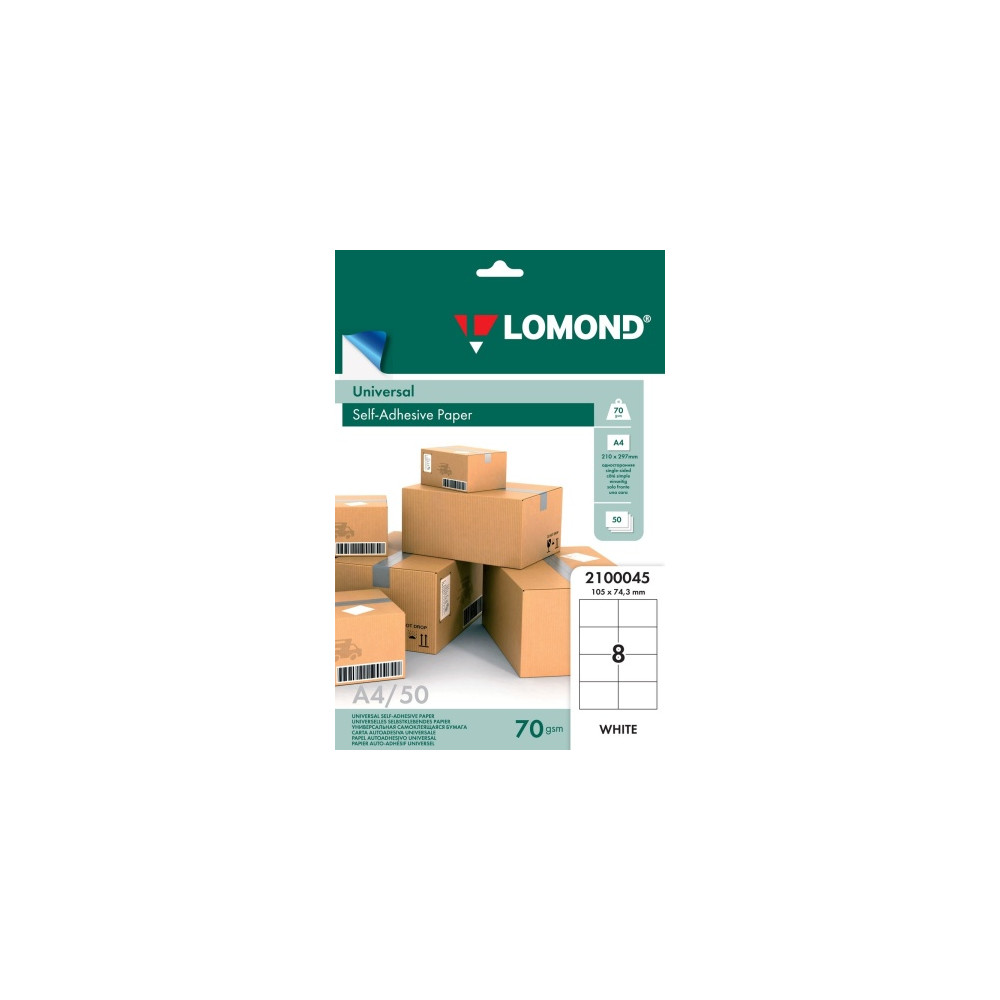 Lipnus popierius lipdukams Lomond Self-Adhesive Universal Labels, 8/105x74,3, A4, 50 lapų, Balta