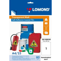Lipni poliesterio plėvelė Lomond PET Laserjet Film Self Adhesive Skaidri Matinė A4, 25 lapai