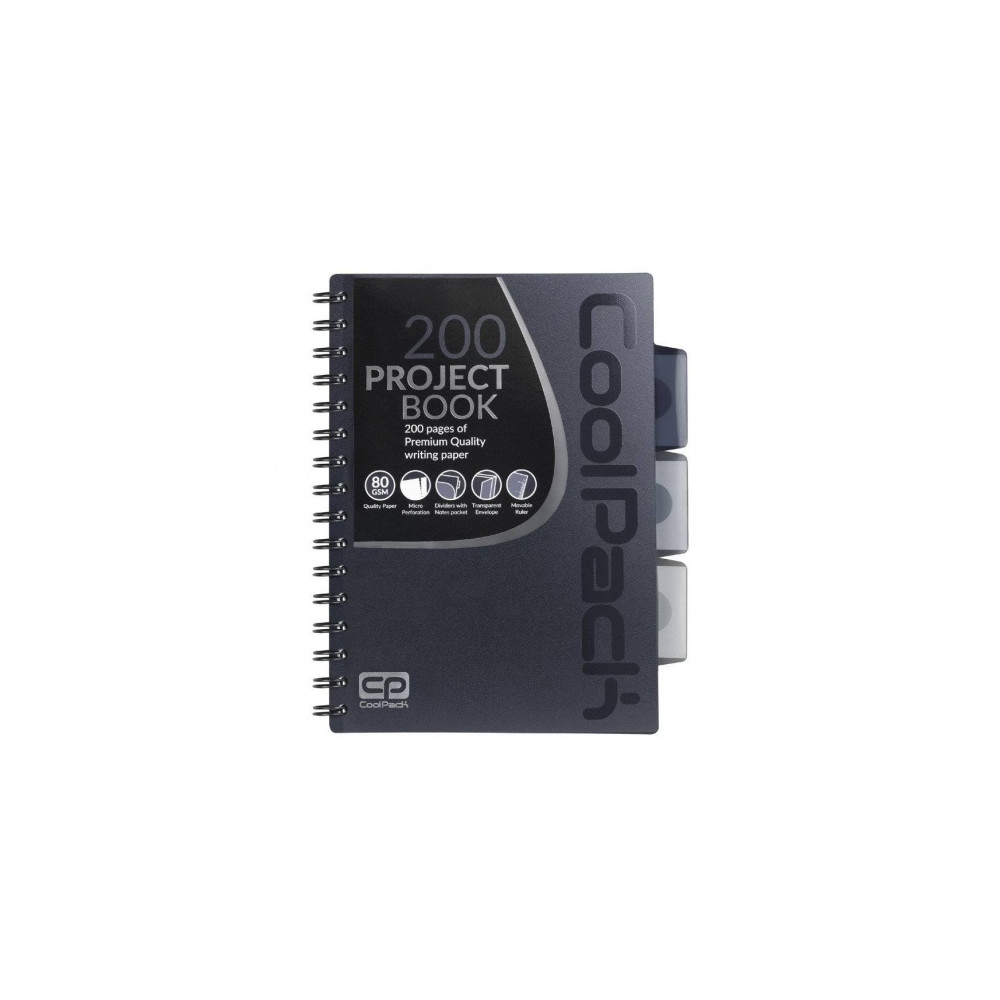 Sąsiuvinis su spirale CoolPack, A5, 200 puslapių, langeliais, pilkos spalvos