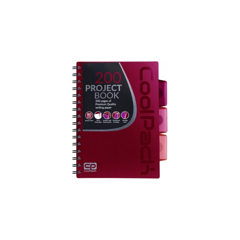 Sąsiuvinis su spirale CoolPack, A5, 200 puslapių, langeliais, raudonos spalvos