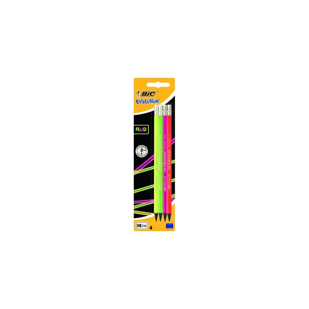 Bic Pieštukai su trintuku Evolution Fluo HB, 4 vnt. rinkinys, įvairių korpuso spalvų 449046