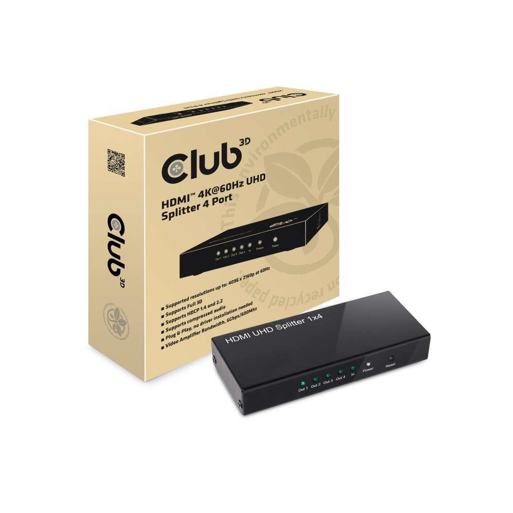 I/O VIDEO SPLITTER HDMI 4PORT/4K60HZ 2.0 UHD CSV-1380 CLUB3D