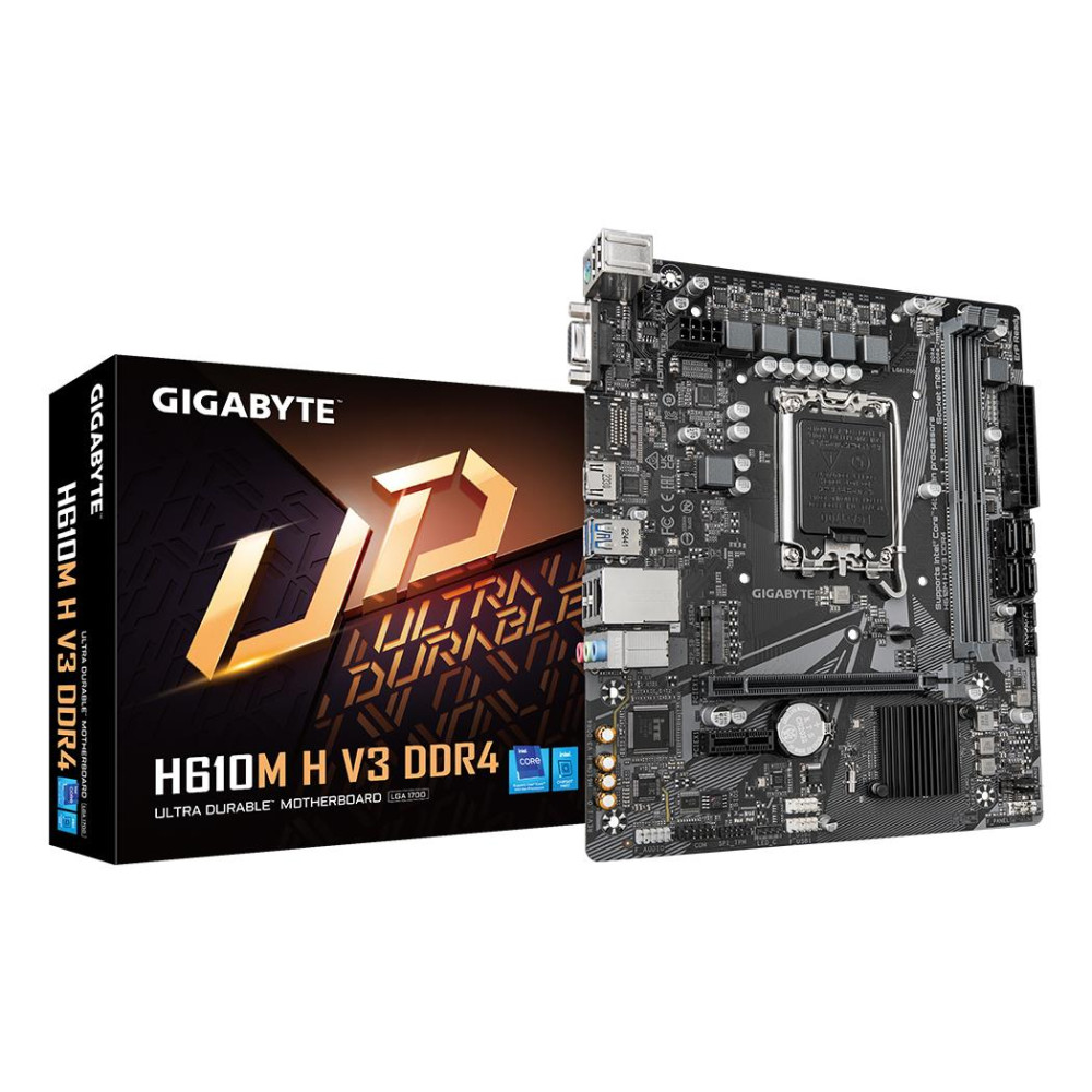 Mainboard|GIGABYTE|Intel H610|LGA1700|Micro-ATX|Memory DDR4|Memory slots 2|1xPCI-Express 3.0 1x|1xPCI-Express 4.0 16x|1xM.2|1x15