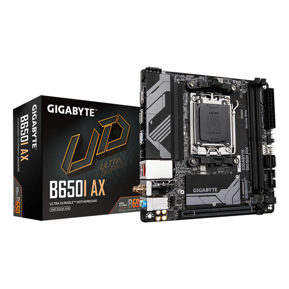 Mainboard|GIGABYTE|AMD B650|Socket AM5|mini ITX|RAM DDR5-SDRAM|2xSlots|Wi-Fi Yes|Bluetooth Yes|1xNumber of M.2 (M) slots|B650IAX