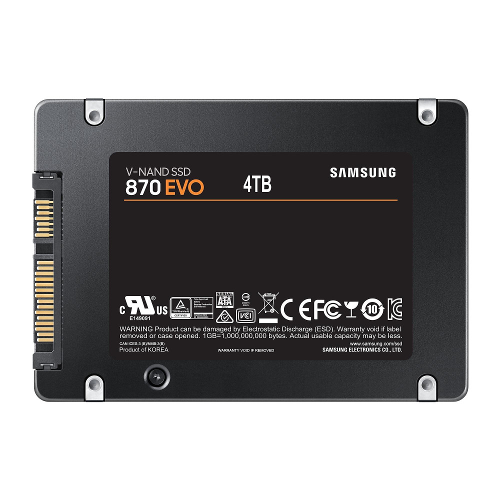 SSD|SAMSUNG|870 EVO|4TB|SATA|SATA 3.0|MLC|Write speed 530 MBytes/sec|Read speed 560 MBytes/sec|2,5"|TBW 2400 TB|MTBF 1500000 hou