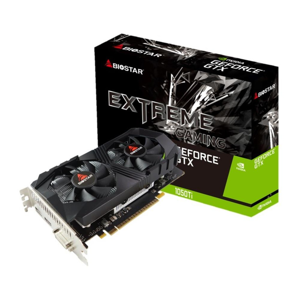 Graphics Card|BIOSTAR|NVIDIA GeForce GTX 1050 TI|4 GB|GDDR5|128 bit|PCIE 3.0 16x|Memory 7008 MHz|GPU 1291 MHz|Dual Slot Fansink|